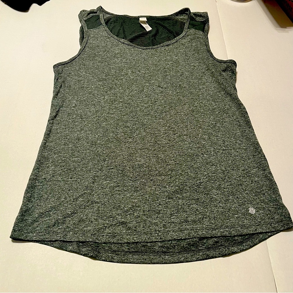 Bally Total Fitness Womens XL Green Grey Athletic Sleeveless Shirt Tank Top Gym